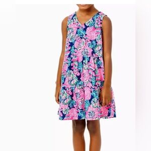 LILLY PULITZER Girls Mini Lorina Dress Oyster Bay Navy Shroom Sz XL 12-14